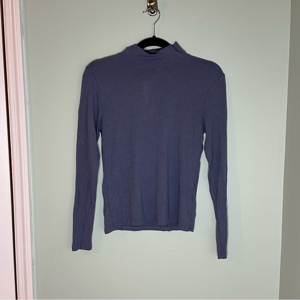 Abercrombie & Fitch Blue Mock Neck Long Sleeve Top